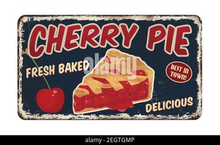 Cherry pie vintage rusty metal sign on a white background, vector illustration Stock Vector