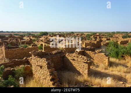 Ruins of Kuldhara houses an abandoned village, Jaisalmer Rajasthan, India. Established in 13th century inhabited by Paliwal Brahmins. Stock Photo