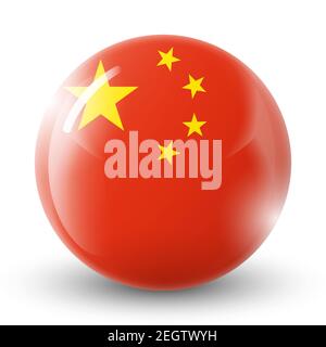 Glass light ball with flag of China. Round sphere, template icon. Chinese national symbol. Glossy realistic ball, 3D abstract vector illustration Stock Vector