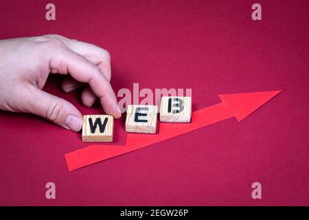 Web concept. Red arrow indicates the development and growth. Stock Photo