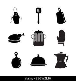 bundle of nine kitchen utensils set icons vector illustration design Stock Vector