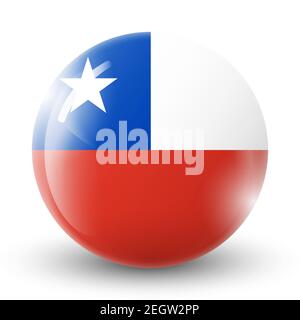Glass light ball with flag of Chile. Round sphere, template icon. Chilean national symbol. Glossy realistic ball, 3D abstract vector illustration Stock Vector