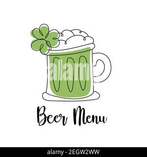 Happy St Patricks day. Beer. For Restaurant Menu Card Design. Menu Template on Patricks Day. Vector illustration Stock Vector