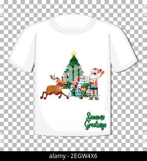 Santa Claus with many gifts in Christmas theme on t-shirt on transparent background illustration Stock Vector