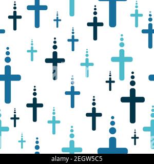 Simple seamless pattern with blue crosses. Religious and spiritual repetitive background. Vector art with crucifix about christianity and tradition. Stock Vector