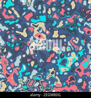 Abstract seamless pattern with liquid and paint pouring effect. Repetitive background of marble texture with acrylic pouring and color splash Stock Vector