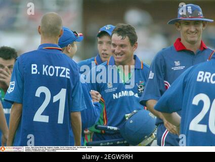 Cricket 2003 Cricket World Cup England V Namibia Pool A St Georges Park Port Elizabeth 19 2 03 Namibia S Rudolf Van Vuuren Is Congratulated By Team Mates At The End Mandatory Credit Action Images Jason O Brien Stock Photo Alamy