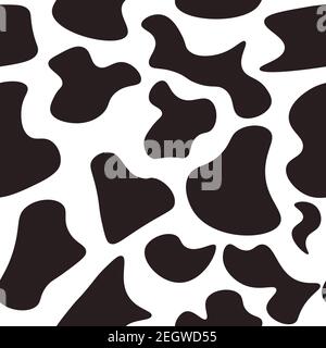 Black and white seamless pattern with cow animal print. Repetitive background with cow or dalmatian dog spots. Stock Vector