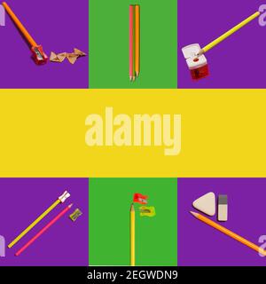 stationery on colorful background Stock Photo