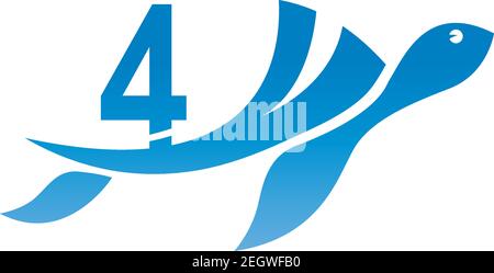 Sea turtle icon with number 4 logo design illustration template Stock Vector