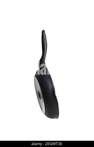 round frying pan side view isolated on white background Stock Photo