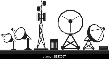 Communication radio transmission tower with waves web icon symbol Stock