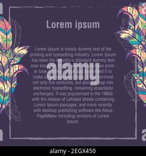 Greeting card design with bohemian feathers and text. Invitation for weddings, birthday parties and other anniversaries. Typographic invitation letter Stock Vector