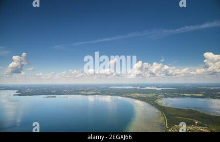 Clean lake Naroch in Belarus aerial drone view Stock Photo