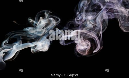 Smoke transparent purple lines on black background. Abstract elegant wallpaper Stock Photo