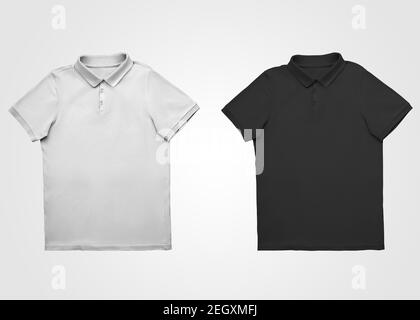 White, black polo template, beautifully laid out, isolated on background, stylish clothes. Mockup of a branded men's T-shirt for the presentation of d Stock Photo