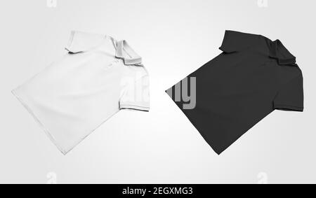 White, black stylish polo template, beautifully laid out, blank clothes for design presentation. Mockup casual t-shirt with button down collar isolate Stock Photo