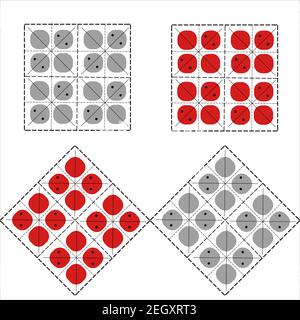 Square shaped elements for romanian and moldavian folkloric clothes. Traditional eastern motifs with red embroidery. Stock Vector