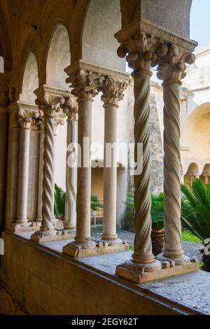 Cloister of the Abbey of Fossanova, Latina, Lazio, Italy. Monastery gothic  cistercian. Stock Photo