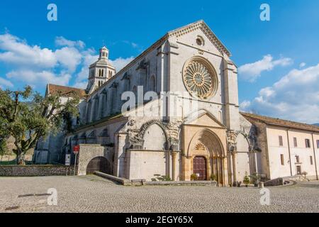 Exterior of the Abbey of Fossanova, Latina, Lazio, Italy. Monastery gothic  cistercian. Stock Photo