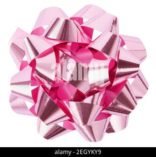 Pink, shiny gift bow isolated on white background, clipping path Stock Photo