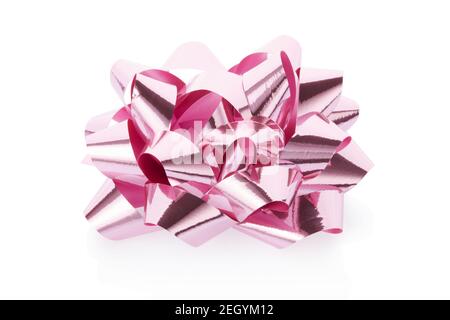 Pink, shiny gift bow on white background, clipping path Stock Photo