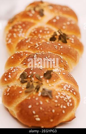 Tasty home made bread. Sourdough, bread recipe, challah, hand made bread. Stock Photo