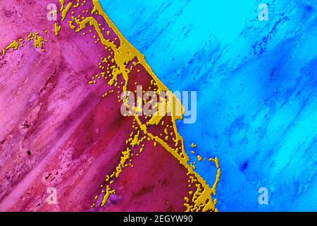 Creative bright abstract bicolor background with golden acrylic crack, fluid art design Stock Photo