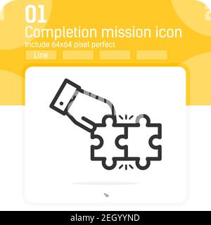 Completion mission icon concept with line style isolated on white background. Vector linear illustration solusion sign symbol icon for business Stock Vector