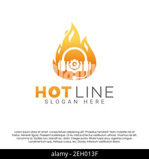 earphone and fire flame logo icon design concept template. Service center or hot line symbol vector logo design template isolated on white background Stock Vector