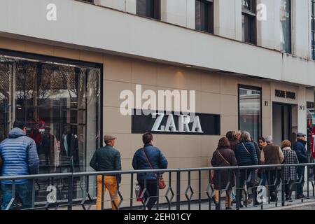 Seville, Spain - January 17, 2020: Exterior of Zara store in Seville, the capital of Andalusia region in Southern Spain and a popular tourist destinat Stock Photo