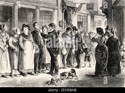 Servants market in Alsace, France. Europe. Old 19th century