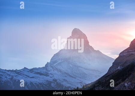 Matterhorn mountain snow peak, Swiss Alps, Zermatt, Switzerland at sunset Stock Photo