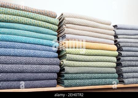 stacks of colorful fabrics Stock Photo
