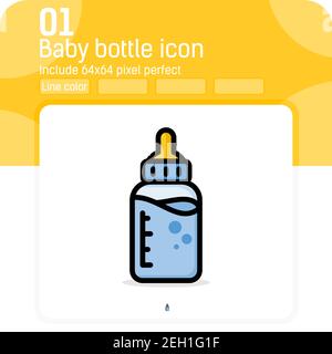 Baby bottle icon with simple line, outline color style isolated on white background. Vector illustration bottle concept design element template Stock Vector