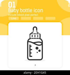 Baby bottle icon with simple line, outline style isolated on white background. Vector illustration bottle concept design element template for drink Stock Vector