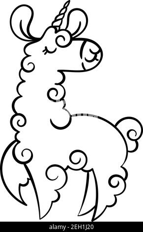 Cute curly llama unicorn is flying and dancing with happiness. Vector ...
