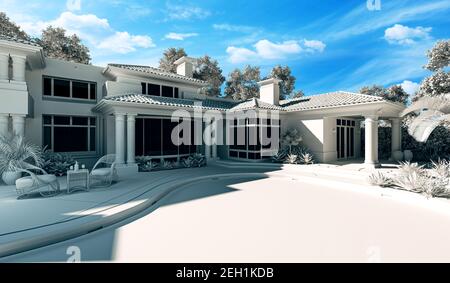 3d beautiful luxurious house exterior render Stock Photo