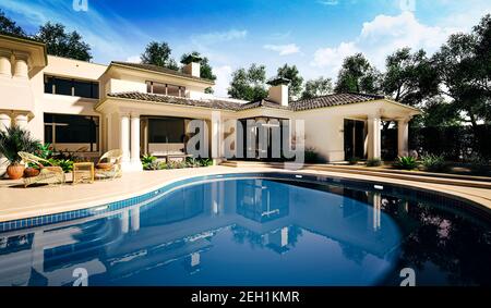 3d beautiful luxurious house exterior render Stock Photo