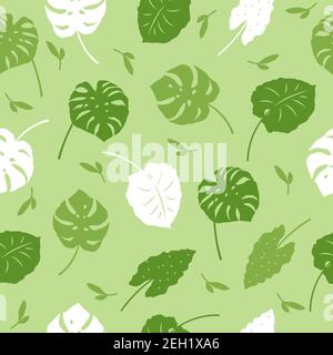 Vector seamless pattern of tropical leaves, plants, flowers on dark green. Beautiful print with exotic plants. Botanical design of fabrics, wallpapers, for natural cosmetics, perfumes, goods. Stock Vector