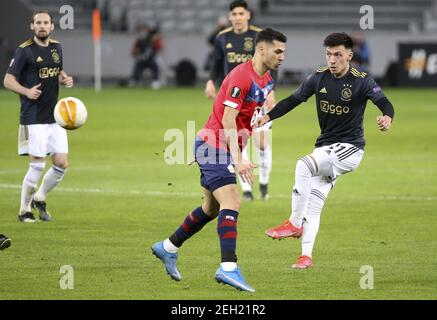 Lisandro Martinez of Ajax during the UEFA Europa League, round of 32, 1st leg football match between Lille OSC (LOSC) and AFC Ajax Amsterdam on February 18, 2021 at Stade Pierre Mauroy in Villeneuve-d'Ascq near Lille, France - Photo Jean Catuffe / DPPI / LiveMedia/Sipa USA Stock Photo