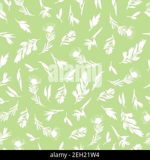 Greenery seamless pattern in hand-drawn style. Botanical design of fabrics, wallpapers, for natural cosmetics, perfumes. Vector repeating background with tropical leaves and plants Stock Vector