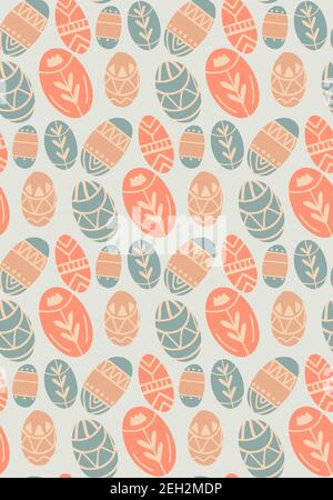 Seamless tribal pattern with Easter eggs and native decoration. Festive wallpaper in pastel colors. Vector spring texture. Religious holiday Stock Vector