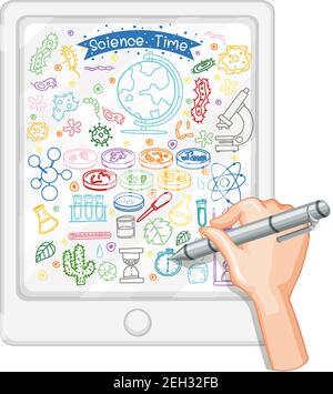 Hand drawing science element doodle on tablet illustration Stock Vector