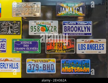 Belgrade, Serbia - March 22, 2018: Various Funny Custom and Personalized License Plates at Car Expo Fair. Stock Photo