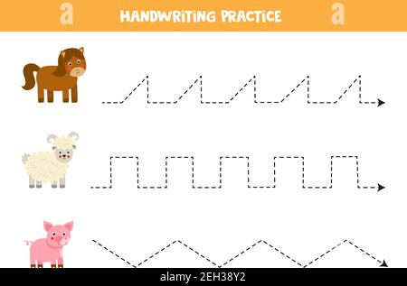 Tracing lines for kids with cute sheep, turkey and goat going to farm ...