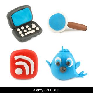 Plasticine icon set isolated on a white background. Stock Photo