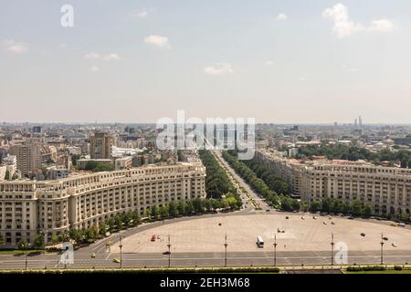 Constitution Square, known as Piața Constituției in Romanian, along with Bulevardul Unirii, in the centre of Bucharest, Romania Stock Photo