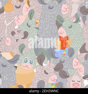 Seamless pattern with cute, curly llamas and alpacas. Vector illustration for children and adults prints Stock Vector
