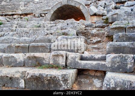 Close up of the ancient theater of Xanthos. A Hellenistic theater dating back to 540 BCE with beautiful Patina. Xanthos ruins, western coast of Stock Photo